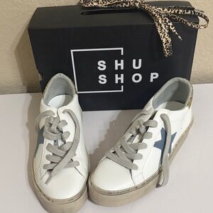 ShuShop White and Blue Women's Sneakers